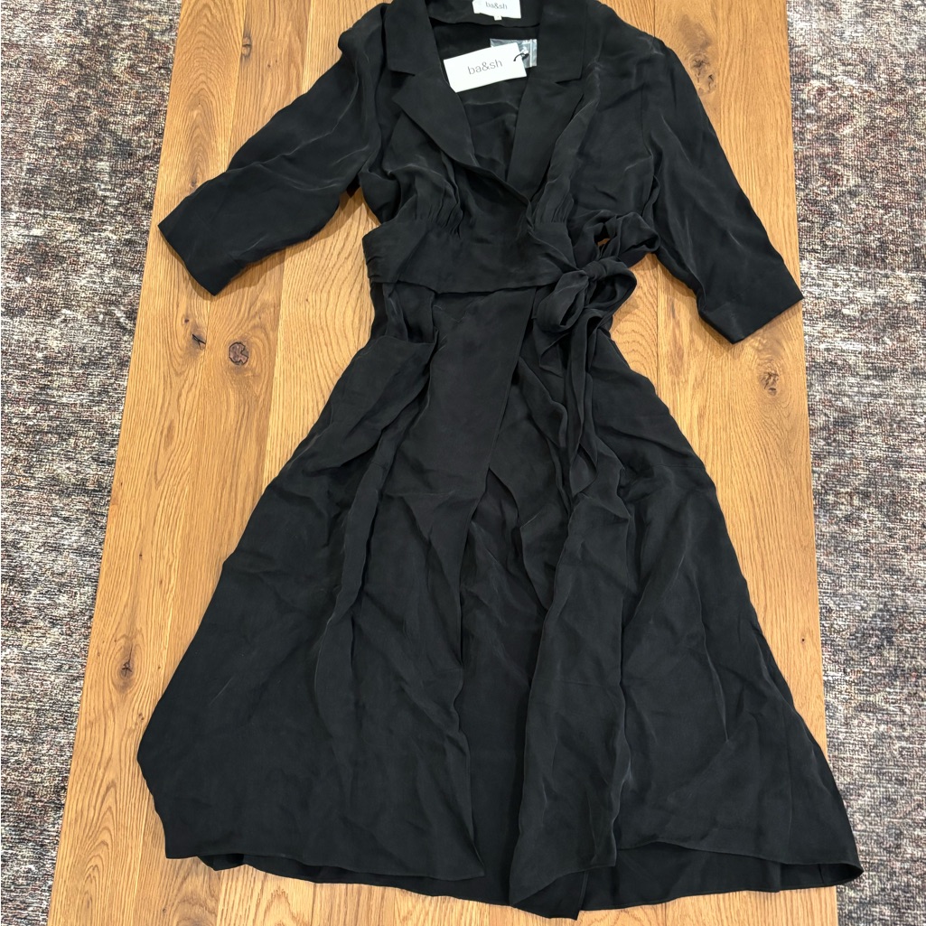 Ba&Sh Black A-Line Wrap Dress With Notched Collar